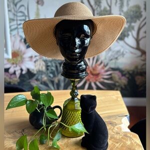 Elegant Tan Wide-Brim Hat, Size 21